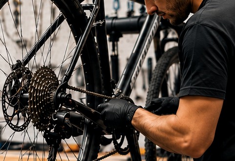 Mechanic servicing gears